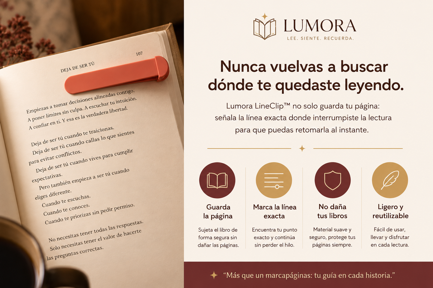 Marcapáginas Inteligente que Marca la Línea Exacta